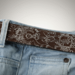 Futuristic AI Circuitry Leather Belt with laser-engraved digital icons, circuitry patterns, and AI-themed symbols on premium oil pull-up leather