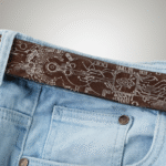 Futuristic AI Circuitry Leather Belt with laser-engraved digital icons, circuitry patterns, and AI-themed symbols on premium oil pull-up leather