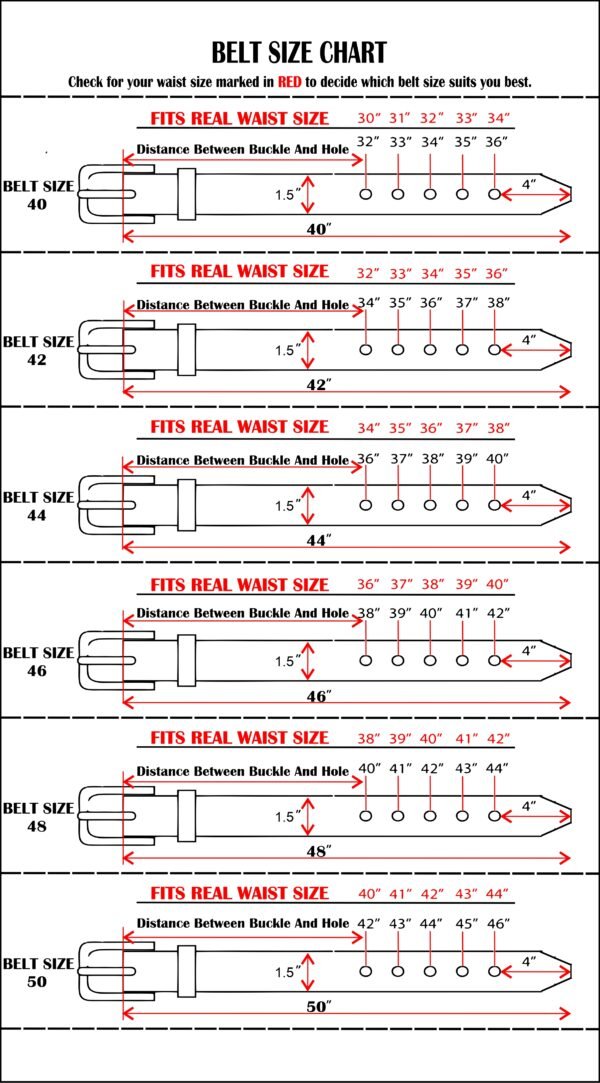 size chart for best suited leather belts